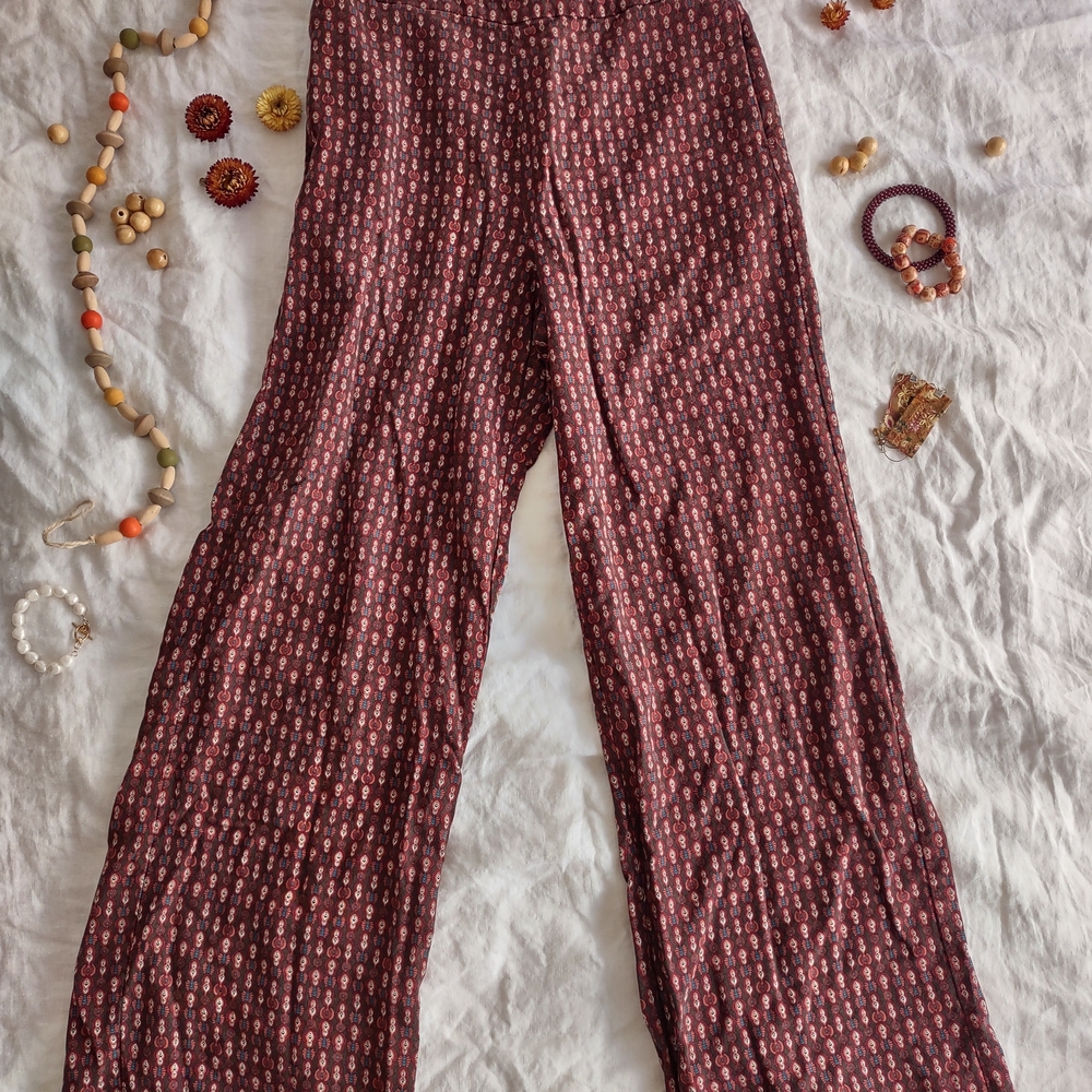 Old Navy Maroon Floral Wide-Leg Pants